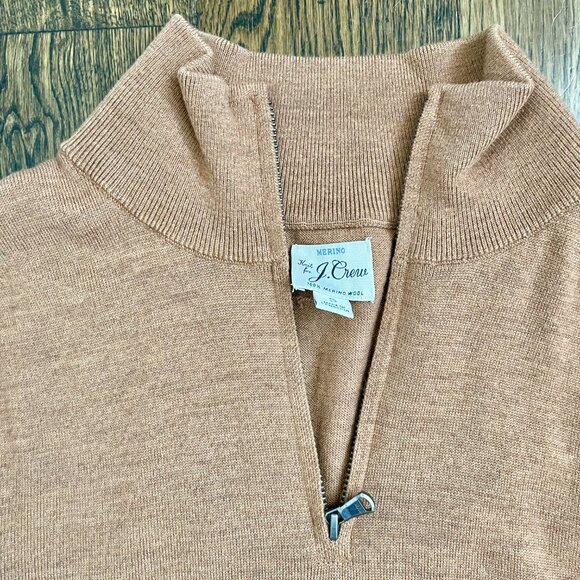 J.Crew Merino Wool Quarter-Zip Pullover Sweater Men's Small Camel Tan - Picture 2 of 7